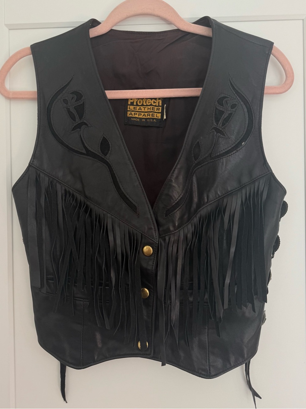 VTG Protech Fringe Leather Biker Vest